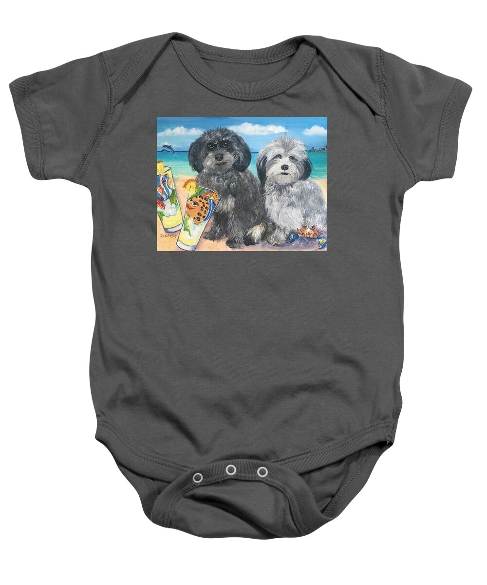 Dogs Baby Onesie featuring the painting Pups in Paradise by Linda Kegley