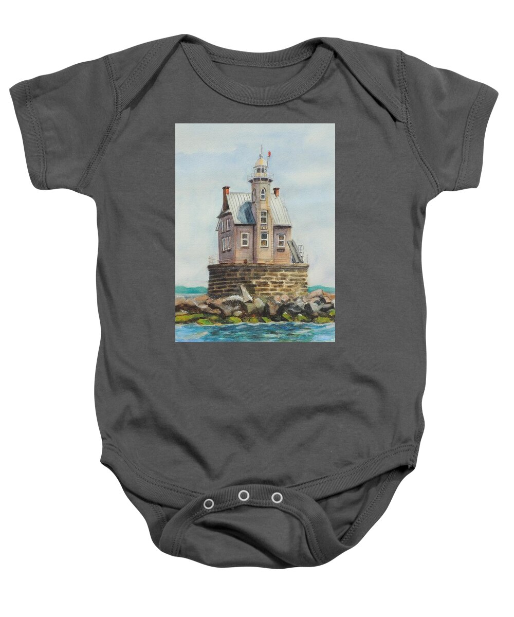 Race Rock Baby Onesie featuring the painting Race Rock Lighthouse by Patty Kay Hall