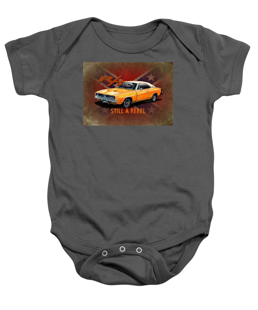 Art Baby Onesie featuring the mixed media Rebel Charger by Simon Read