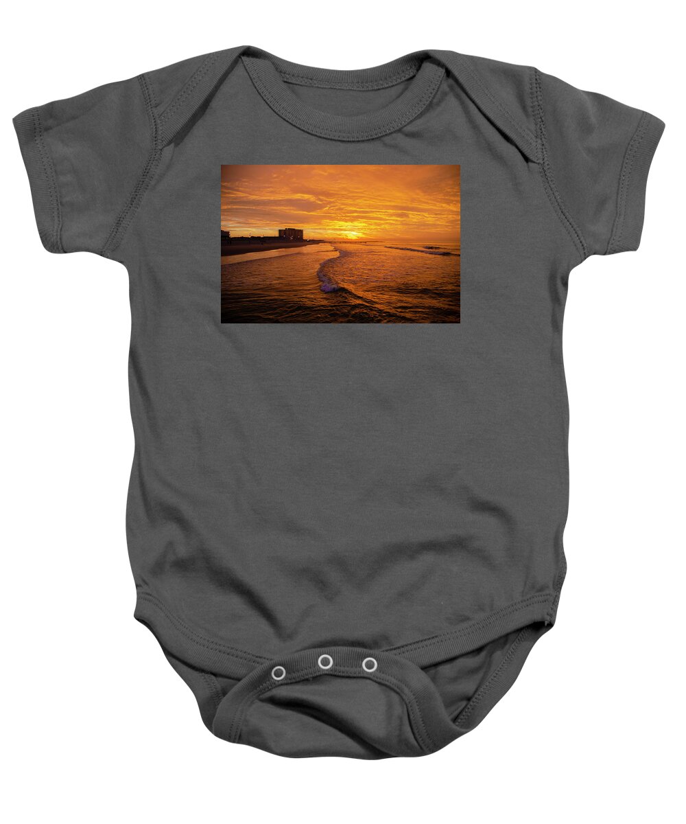 Red Baby Onesie featuring the photograph Red Skies at Ocean City New Jersey by Bill Cannon
