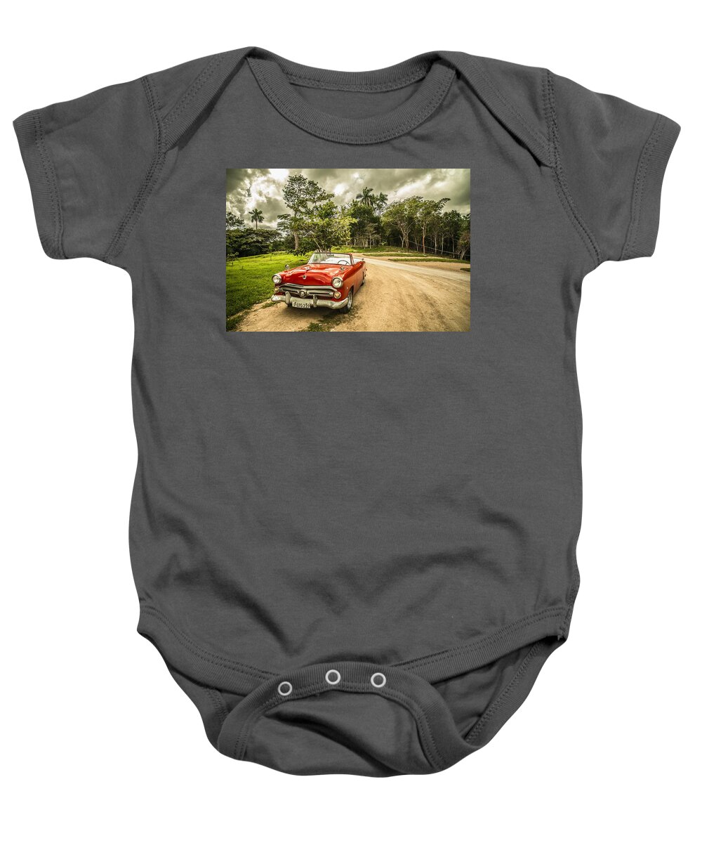 Photo Baby Onesie featuring the photograph Red vintage car by Top Wallpapers