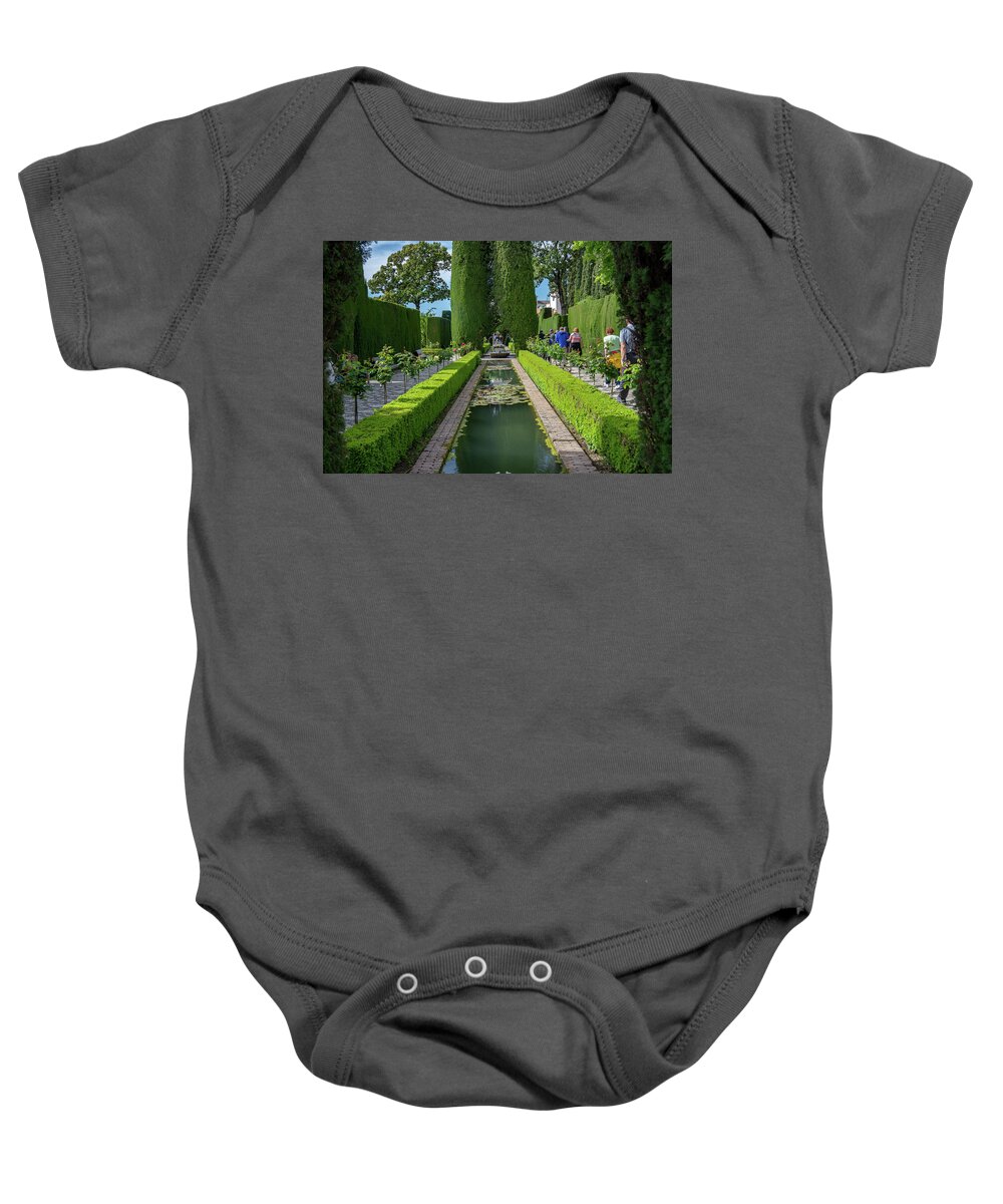 Alhambra Baby Onesie featuring the photograph Reflections on the Alhambra by Douglas Wielfaert