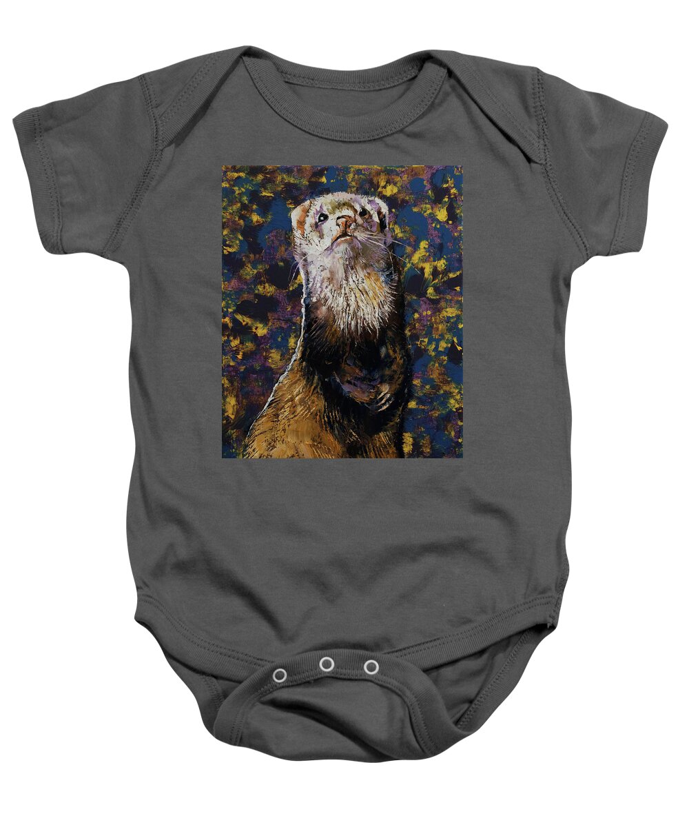 Ferret Baby Onesie featuring the painting Regal Ferret by Michael Creese
