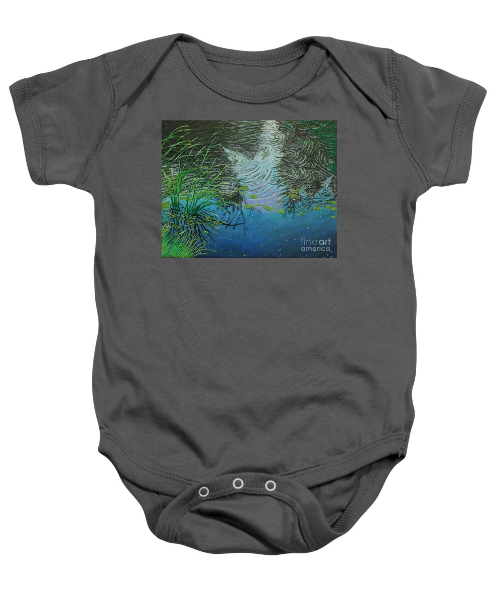 River Baby Onesie featuring the painting River ...Ripples and Reeds by Bob Williams