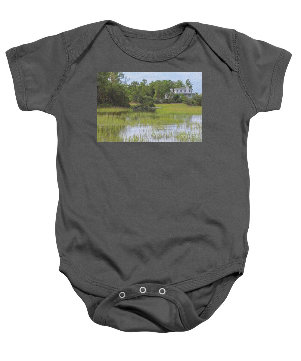 2276 Hartford Bluff Cir Baby Onesie featuring the painting Rivertowne on the Wando - Salt Marsh by Dale Powell