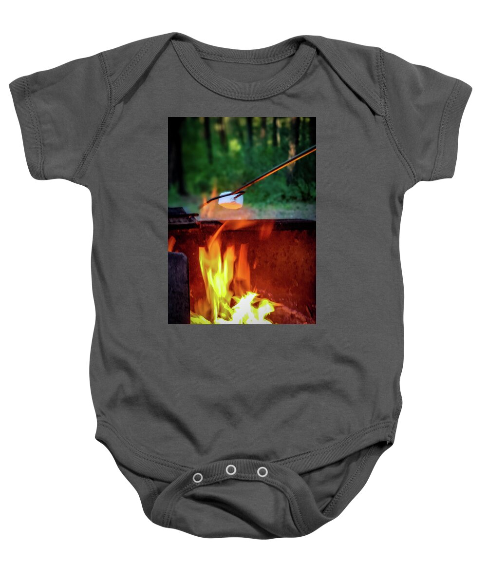 Camping Baby Onesie featuring the photograph Roasting marshmallows by Thomas Nay