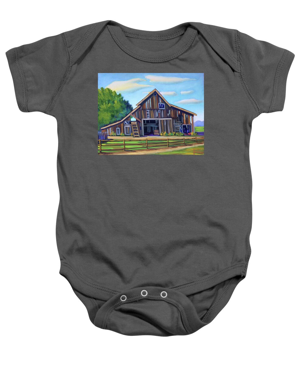Roseberry Idaho Baby Onesie featuring the painting Roseberry Barn by Kevin Hughes