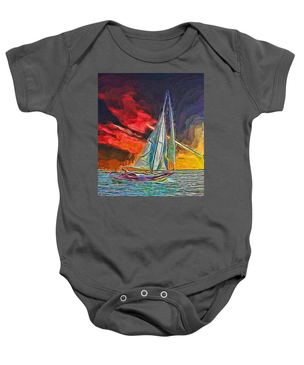 Paint Baby Onesie featuring the painting Sailboath on sunset 2 by Nenad Vasic