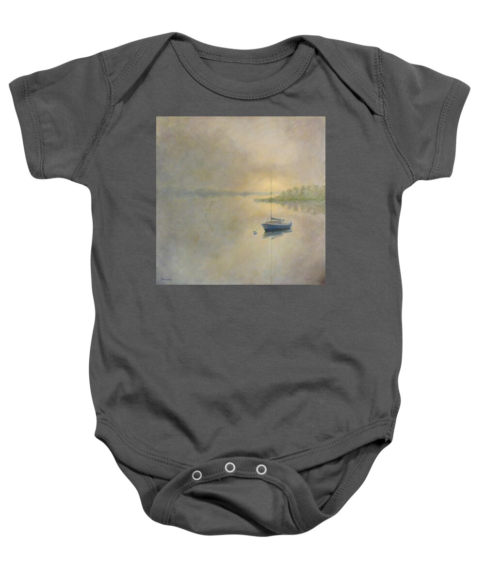 Fog Baby Onesie featuring the painting SailboatinFog by Joe Bergholm