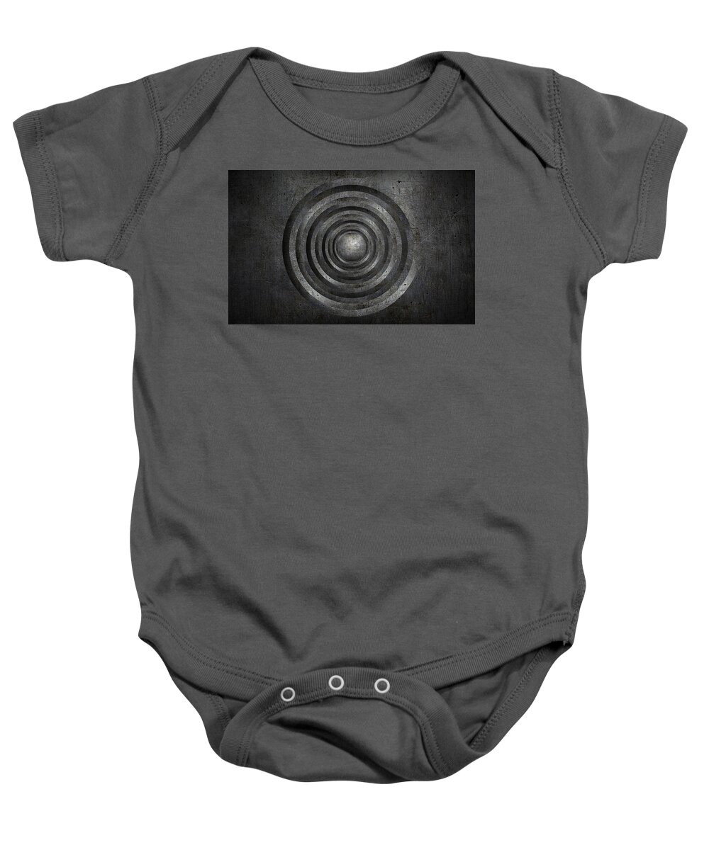 Brushed Baby Onesie featuring the digital art Scratched Metal Circles by Pelo Blanco Photo