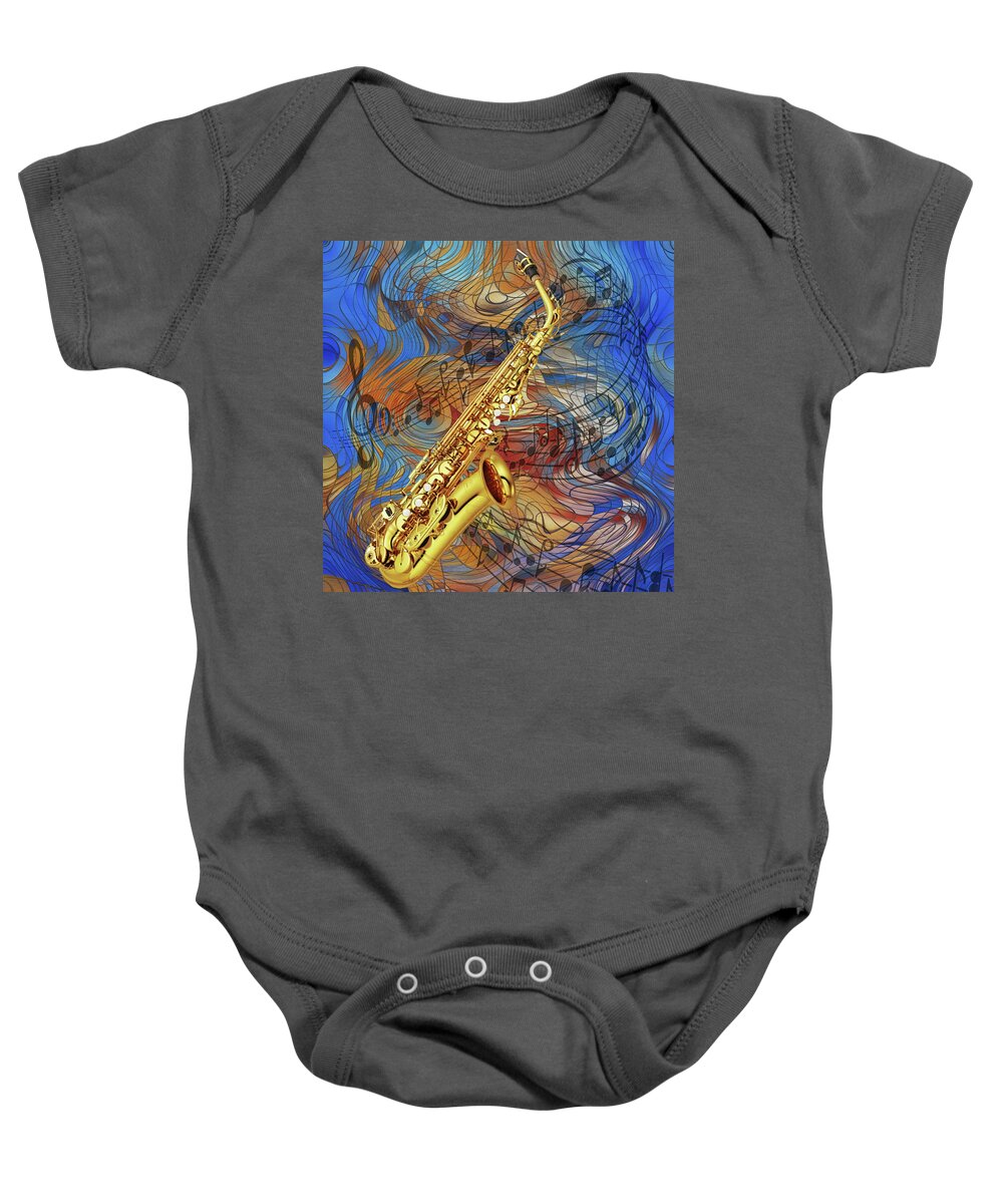 Saxophone Baby Onesie featuring the painting See The Sound Series by Jack Zulli