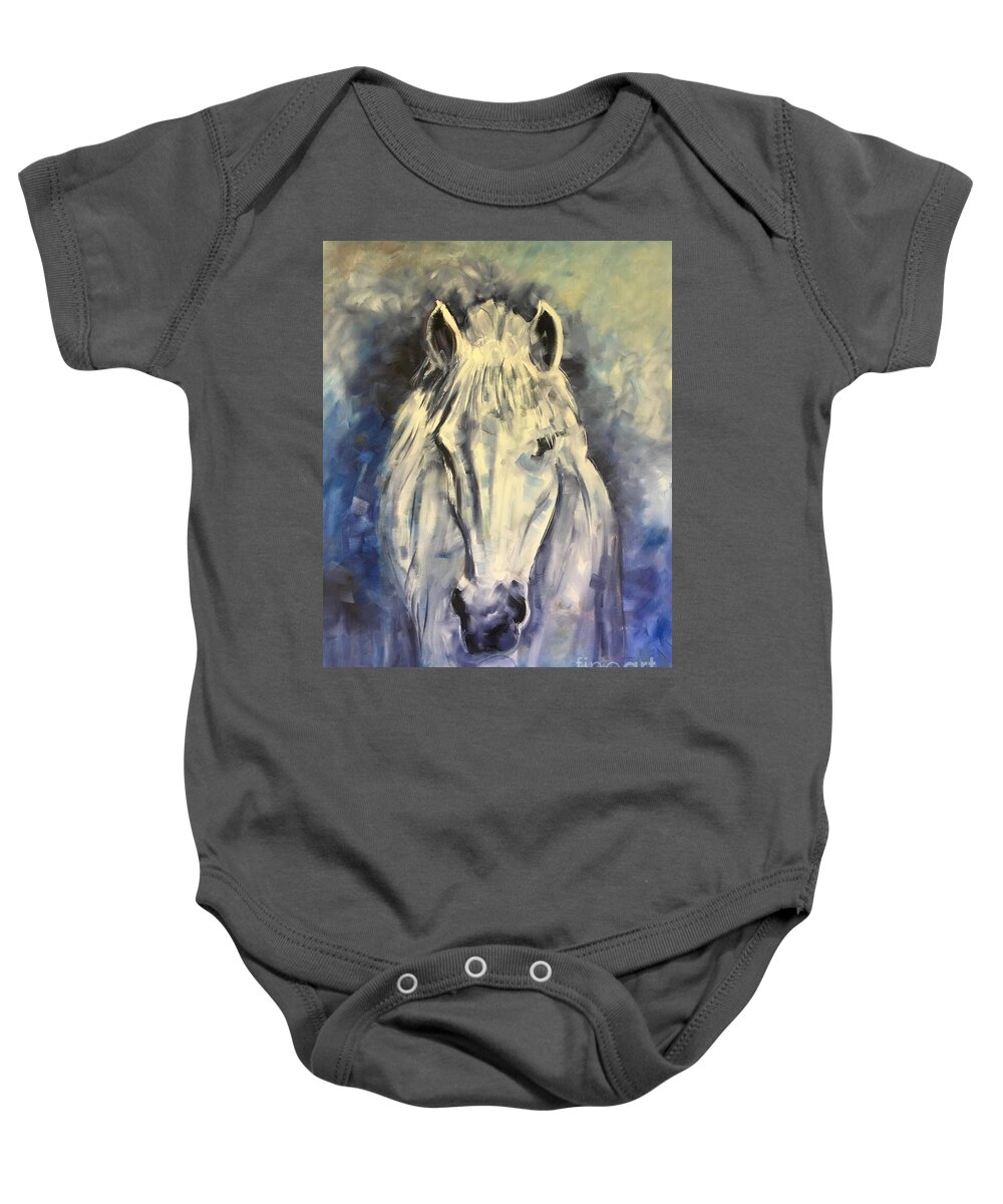 Stallion Baby Onesie featuring the painting Silver Horse by Alan Metzger