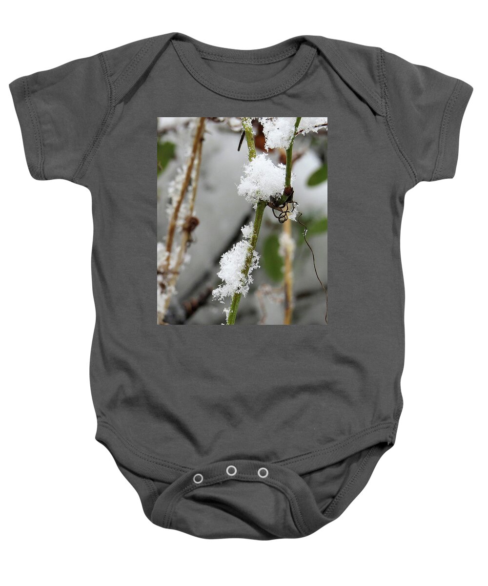 Snow Baby Onesie featuring the photograph Snow Crystals by Linda Stern