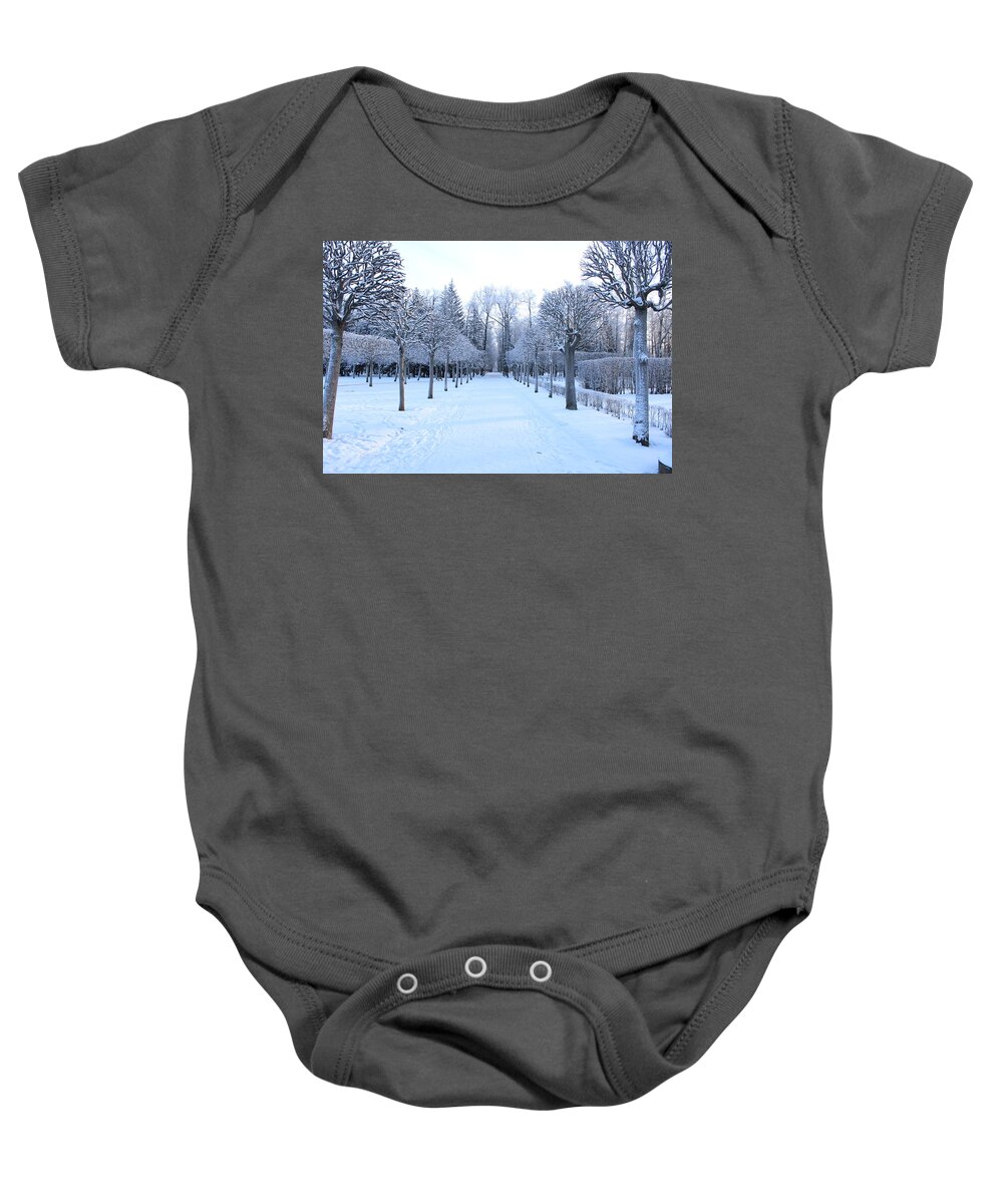 Trees In Snow Baby Onesie featuring the photograph Snowy Trees by FD Graham