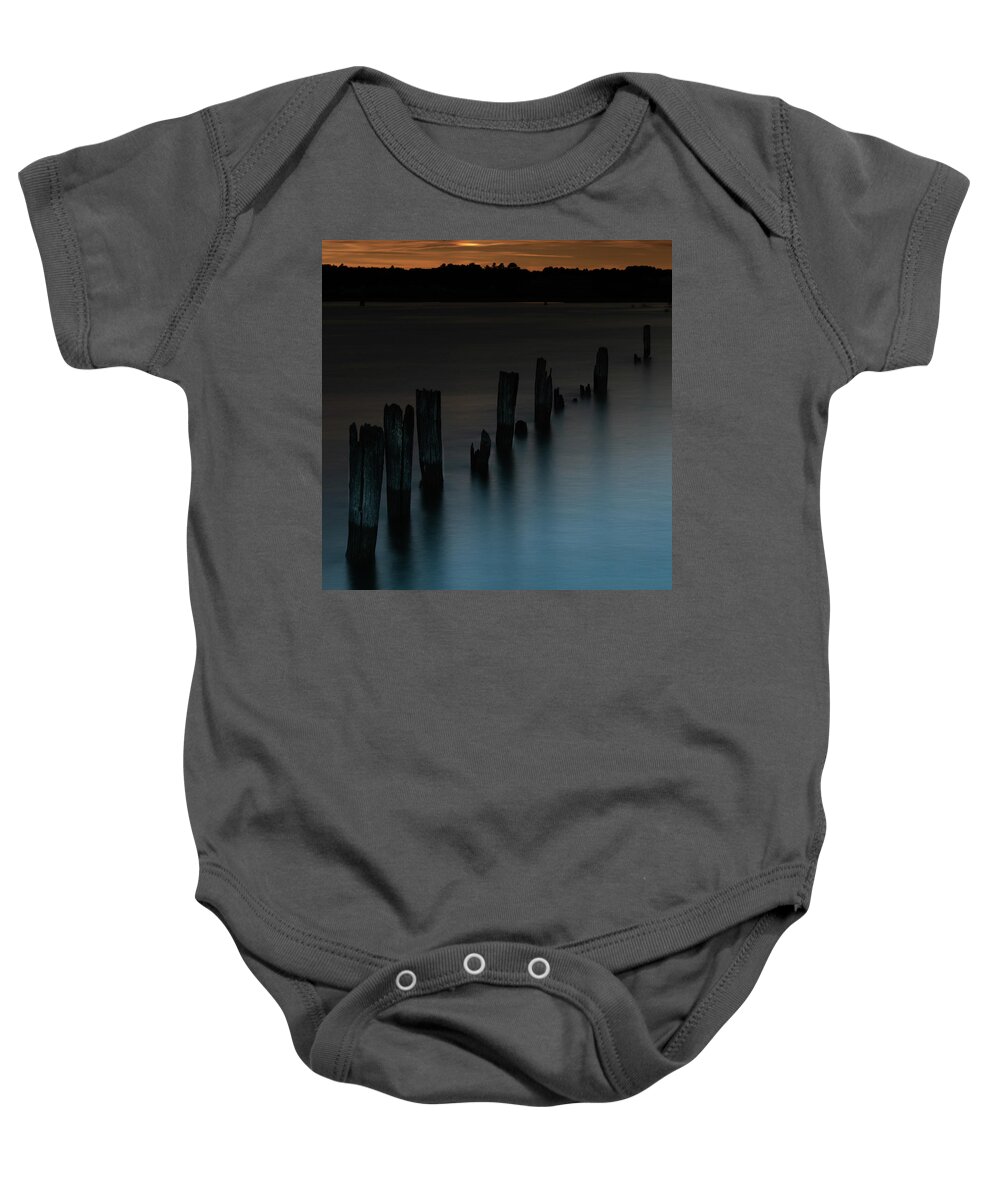 Pilings Baby Onesie featuring the photograph Soft Exit by Vicky Edgerly