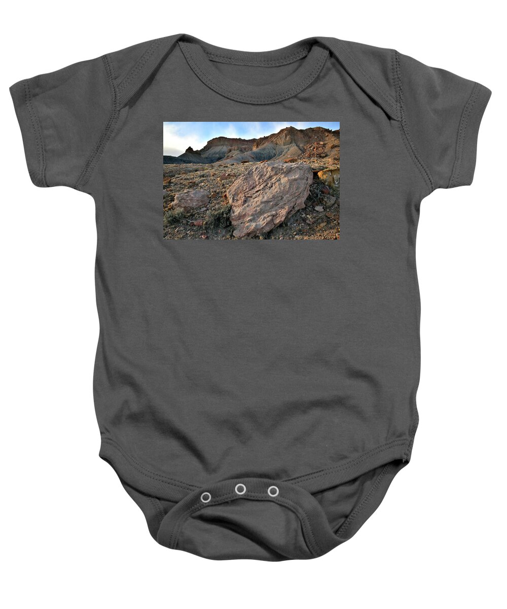 I-70 Baby Onesie featuring the photograph Soft Light on Beautiful Boulders along Interstate 70 in Utah by Ray Mathis