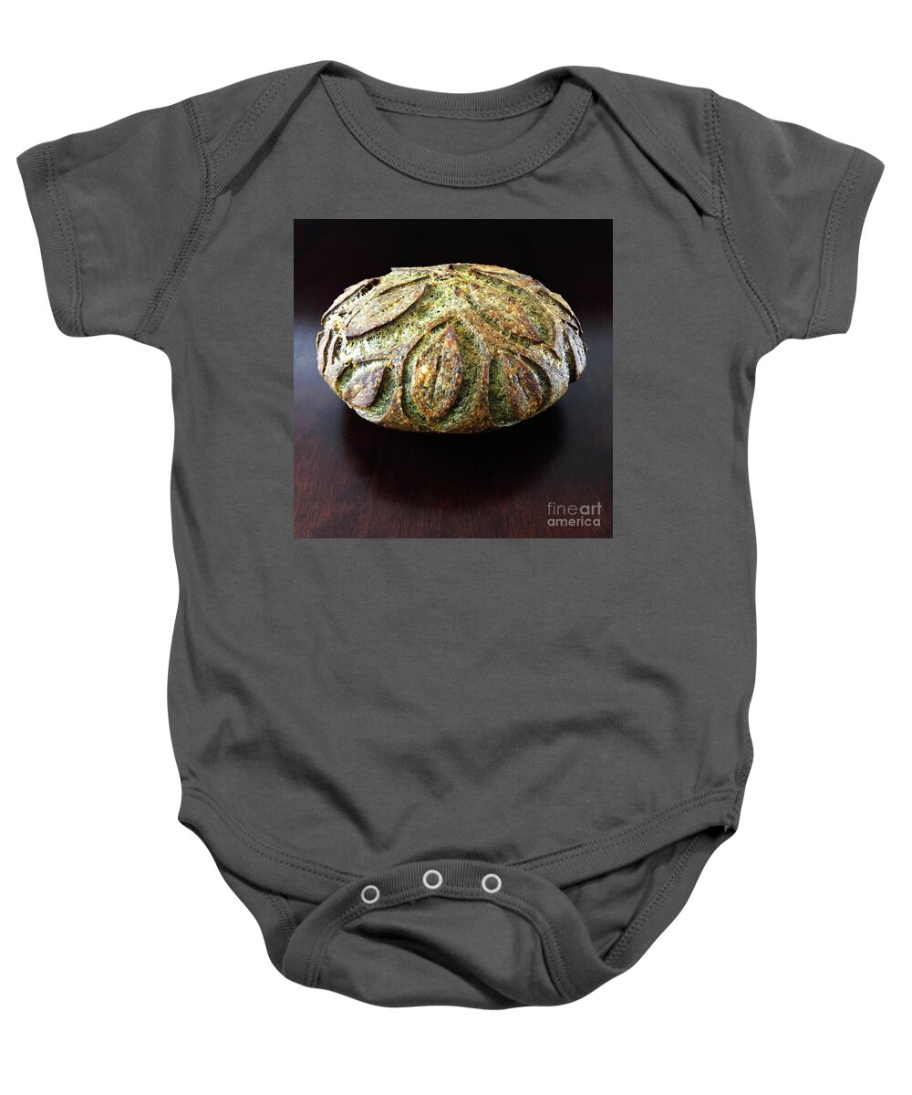Bread Baby Onesie featuring the photograph Spicy Spinach Sourdough 2 by Amy E Fraser