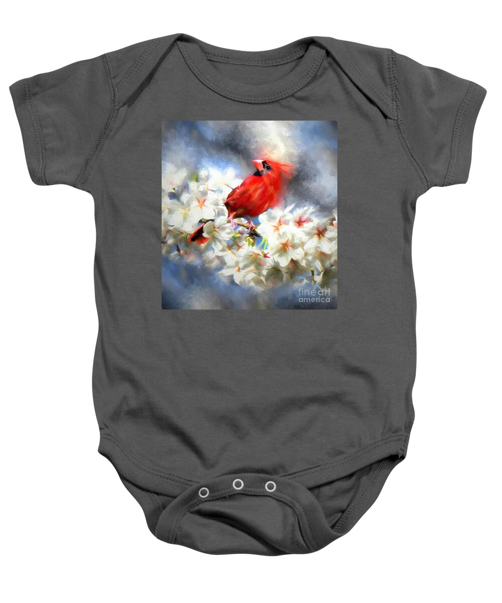 Cardinal Baby Onesie featuring the painting Spring Cardinal by Tina LeCour