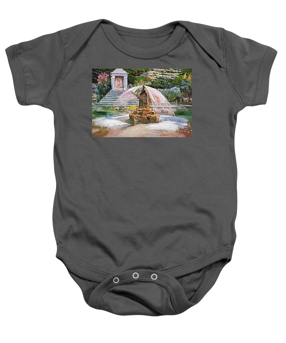 Impressionist Baby Onesie featuring the painting Spring Fountain And Pond by David Lloyd Glover