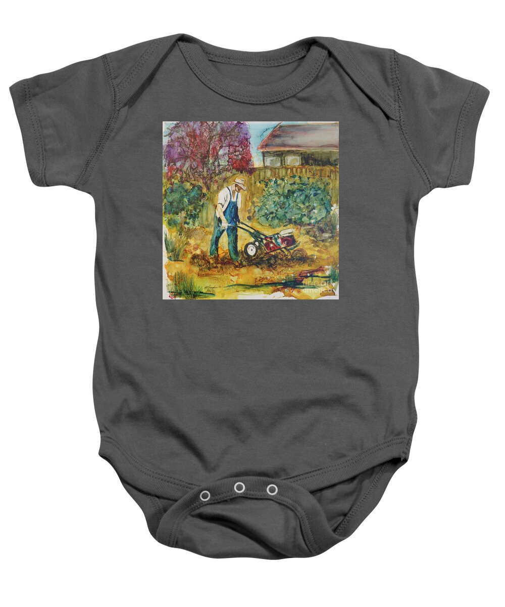 Tilling Baby Onesie featuring the painting Spring Till painting by Patty Donoghue
