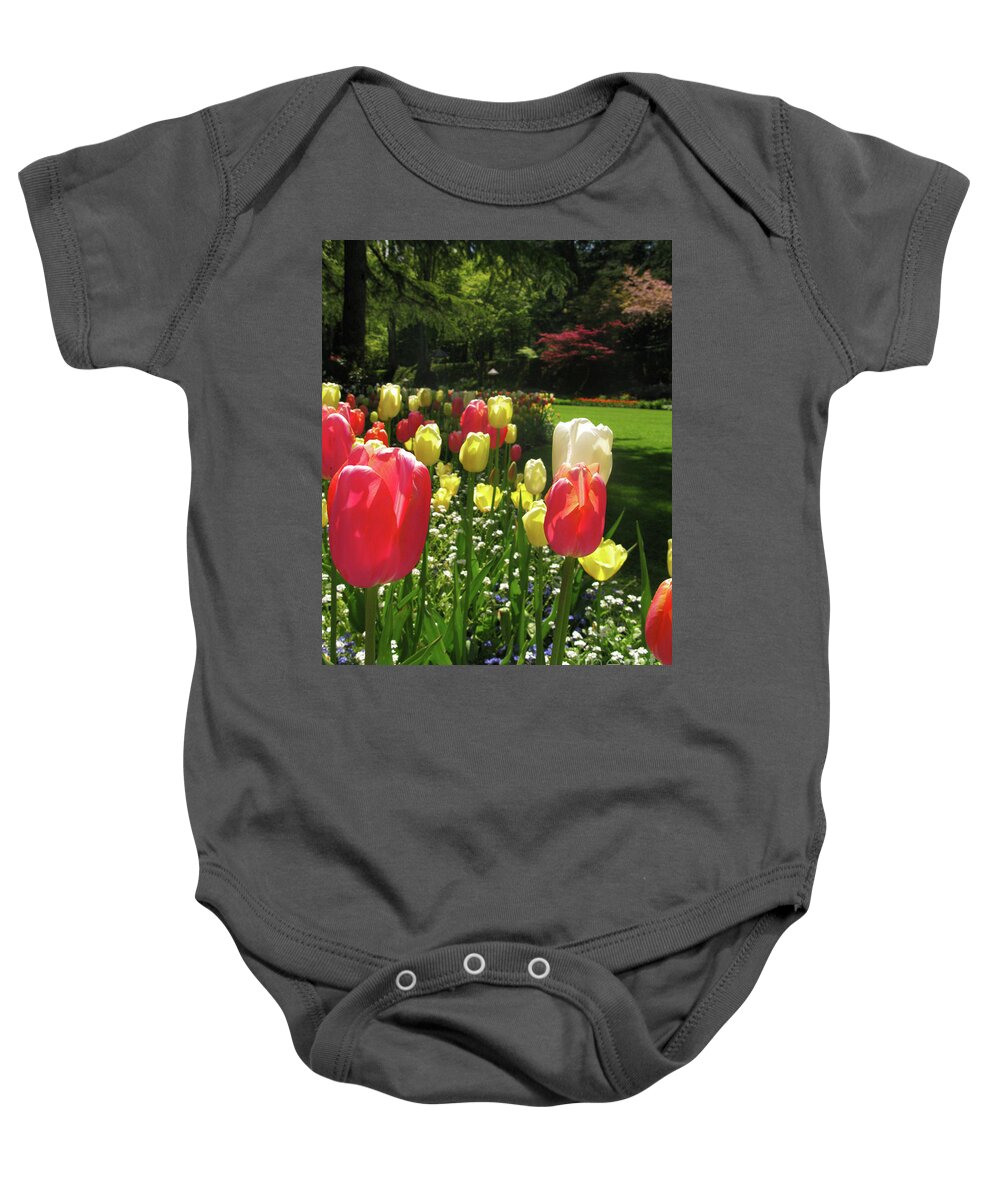 Tulip Gardens Baby Onesie featuring the photograph Spring Tulips by Terri Brewster