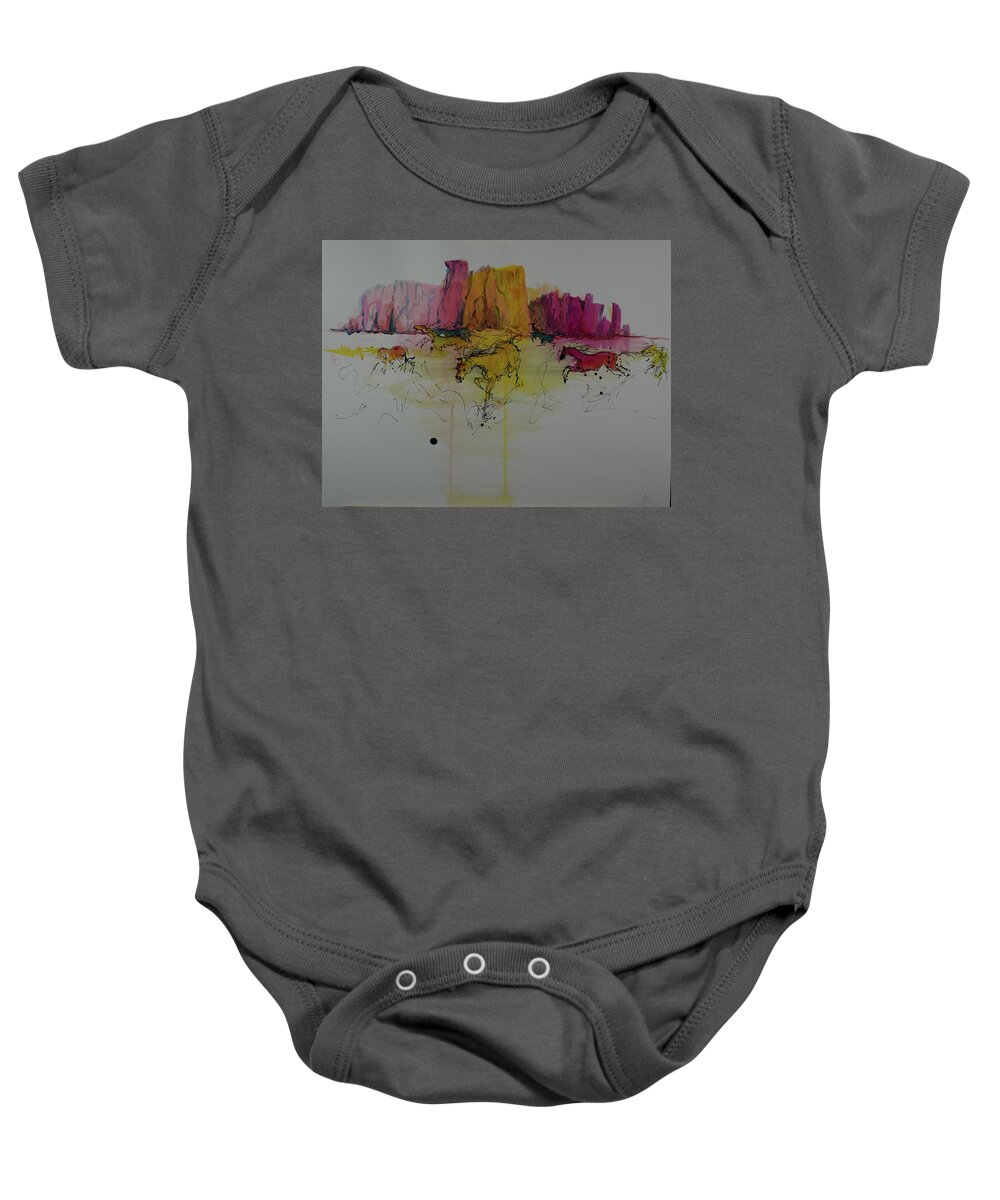 Painting Baby Onesie featuring the painting Stampede Mesa by Elizabeth Parashis