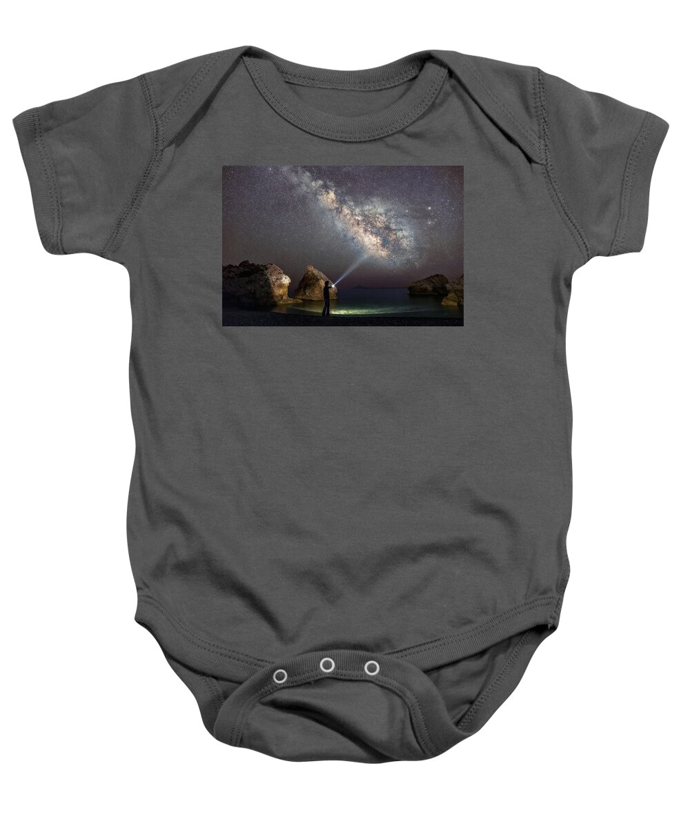 Milky Way Baby Onesie featuring the photograph Still A Kid Under The Stars by Elias Pentikis