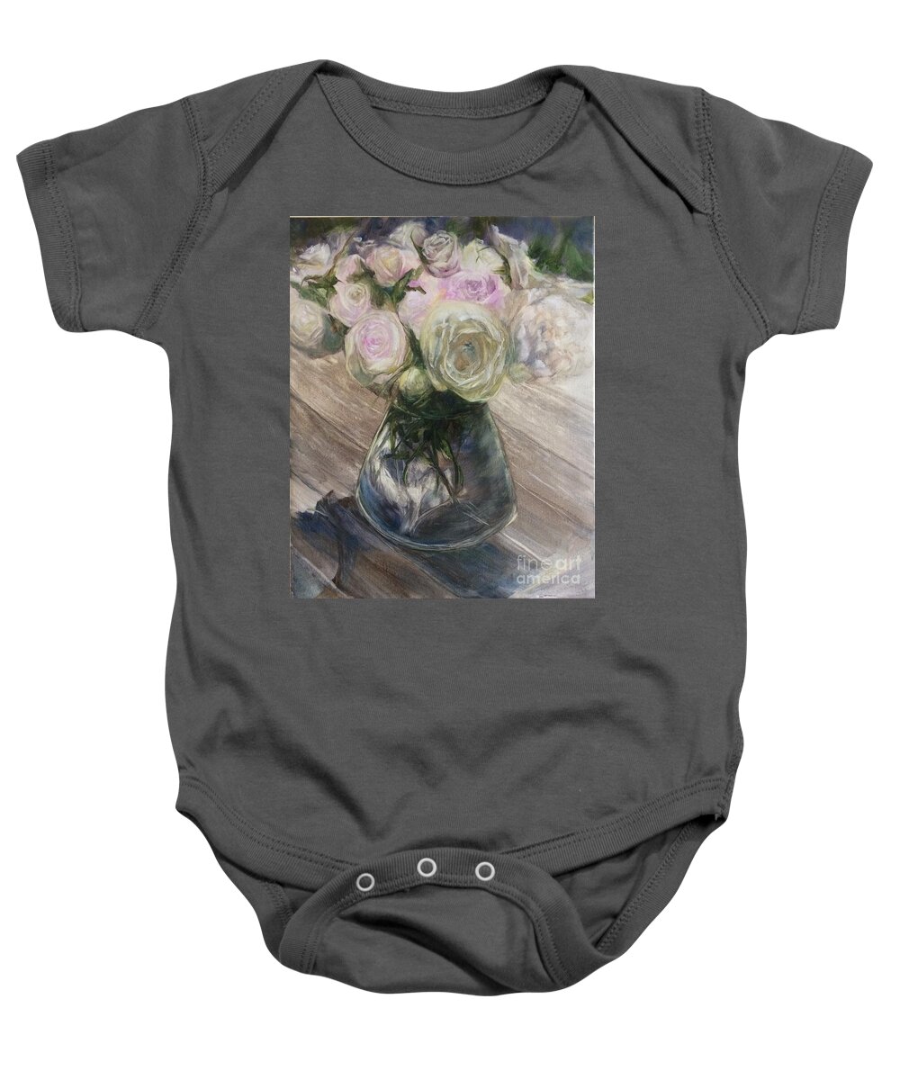Flowers Baby Onesie featuring the painting summer lunches at Fulbrook with friends... by Lizzy Forrester