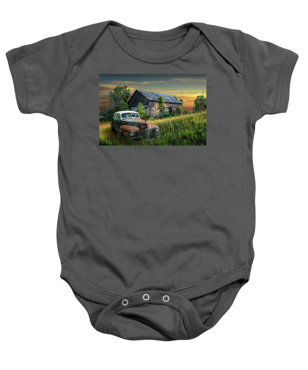 Landscape Baby Onesie featuring the photograph Sun sets on the past with only memories left. by Randall Nyhof
