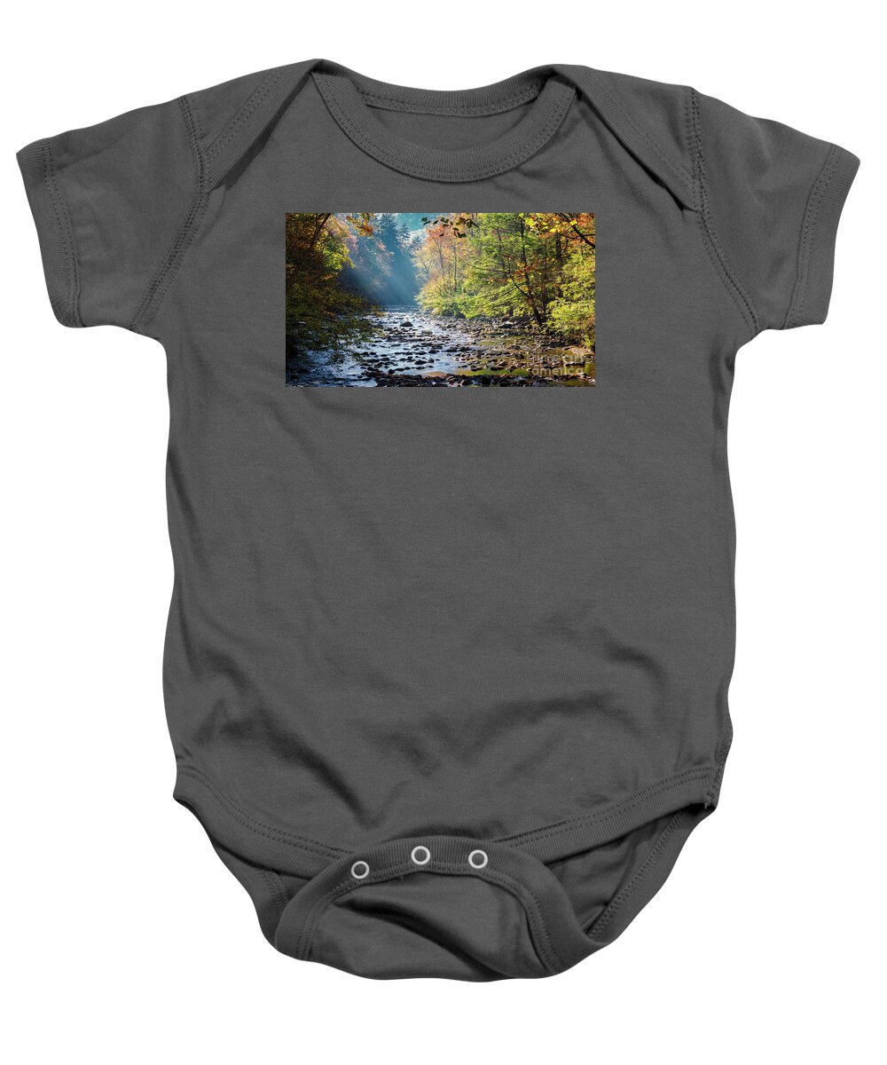 Smokey Mountains Baby Onesie featuring the photograph Sunrise In The Heart Of The Smokey Mountains by Doug Sturgess