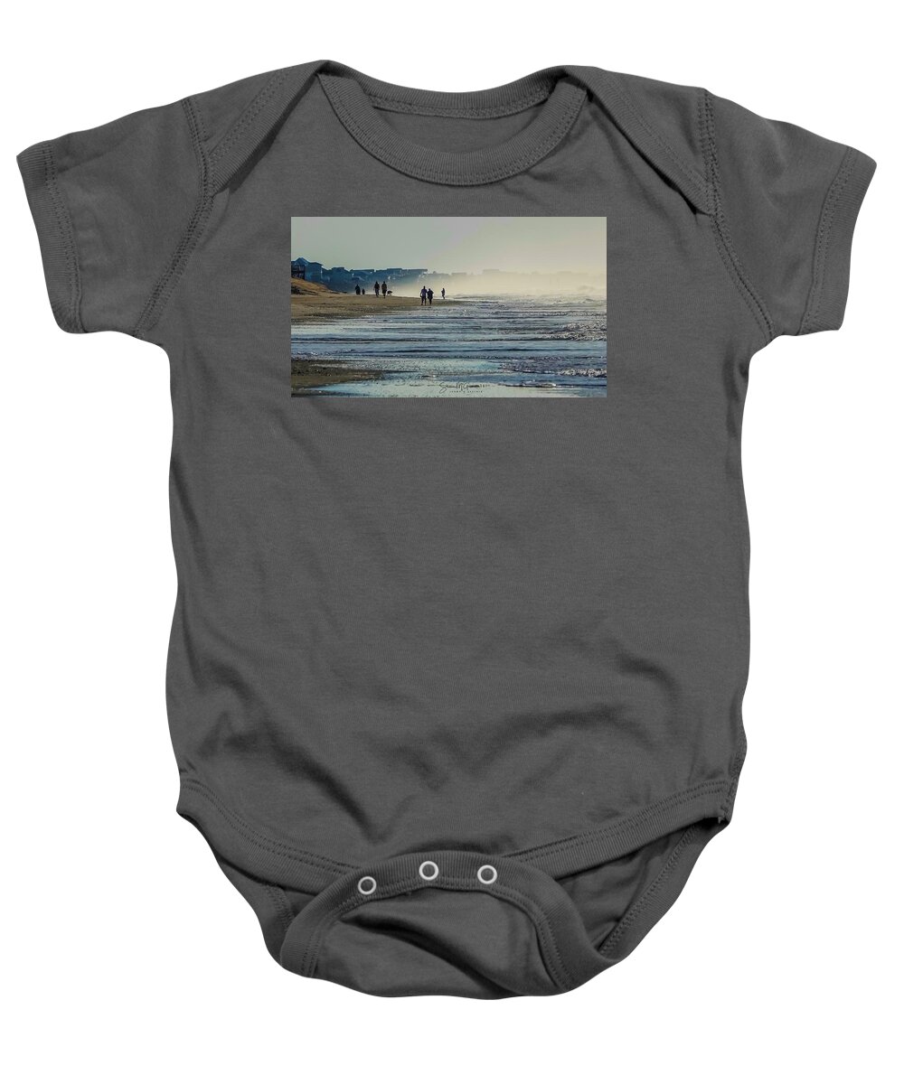 Surf City Baby Onesie featuring the photograph Sunrise Mist at Surf City by Shawn M Greener