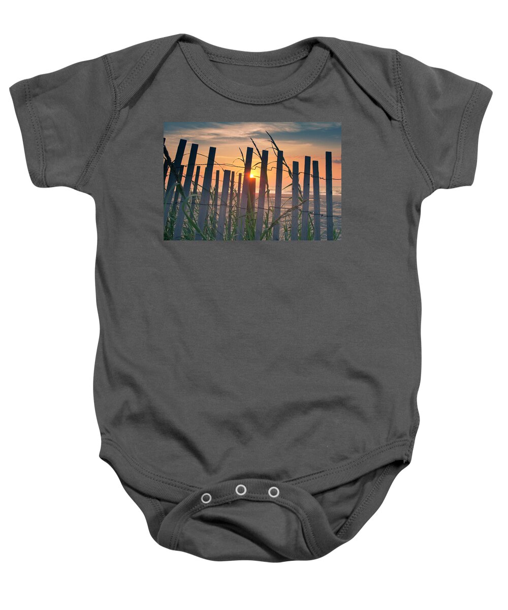 Ocean Baby Onesie featuring the photograph Sunrise on post by Darrell Foster