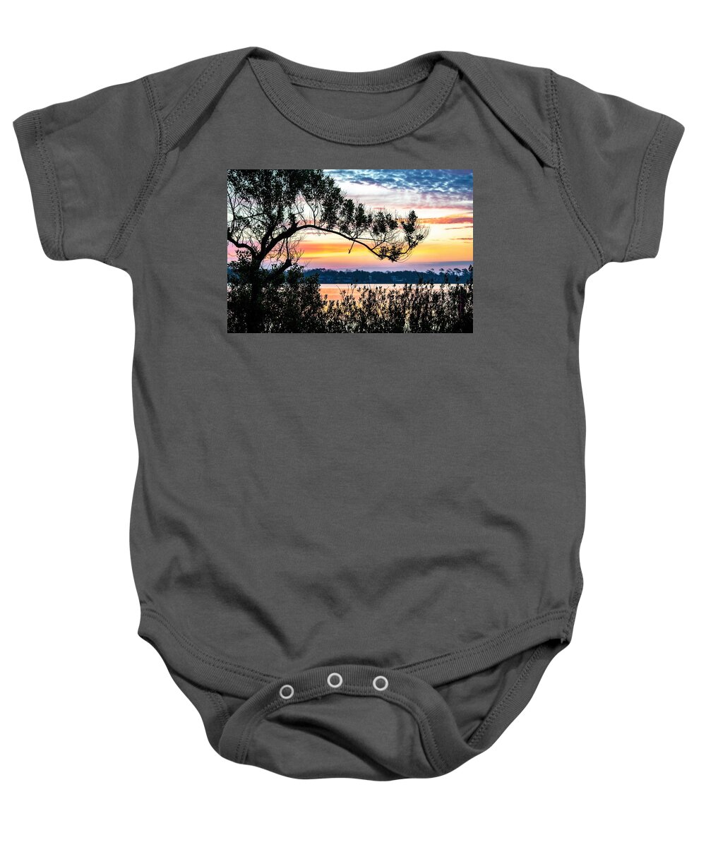 River Baby Onesie featuring the photograph Sunrise on the Halifax River by Mary Ann Artz