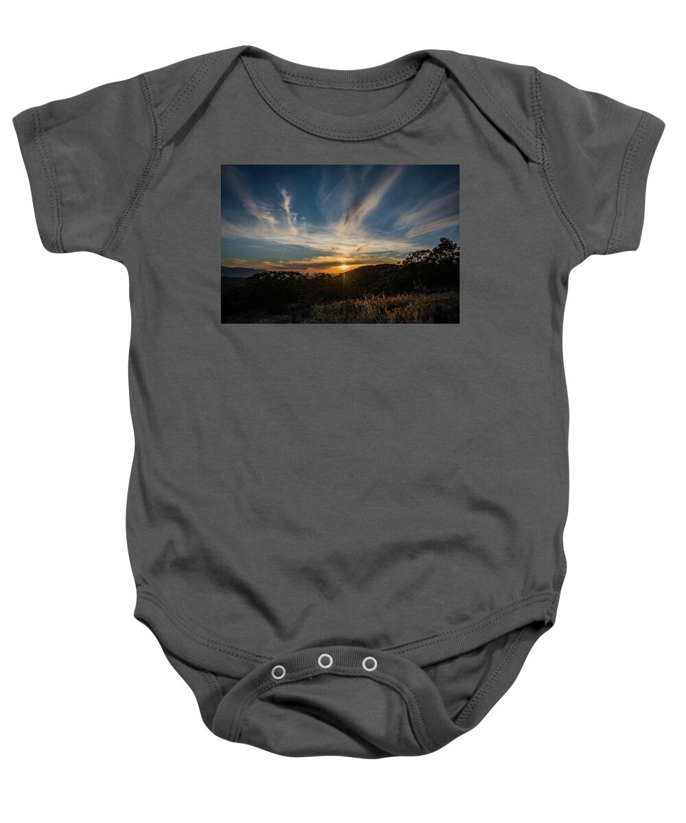 California Baby Onesie featuring the photograph Sunset Mountains by Debra Kewley
