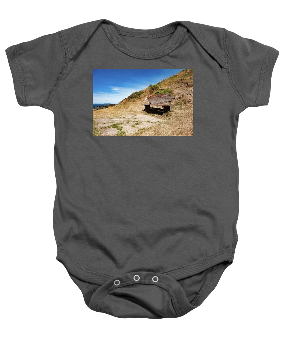 Bench Baby Onesie featuring the photograph Surfer's Bench by Helen Jackson