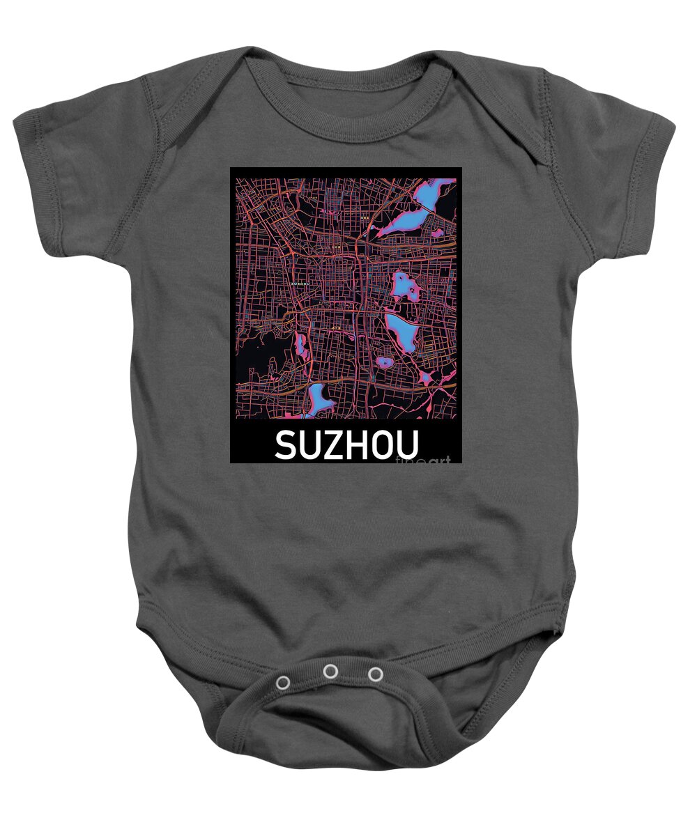 Suzhou Baby Onesie featuring the digital art Suzhou City Map by HELGE Art Gallery