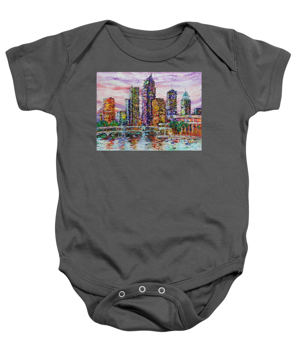  Baby Onesie featuring the painting Tampa skyline at Sunset by Jyotika Shroff