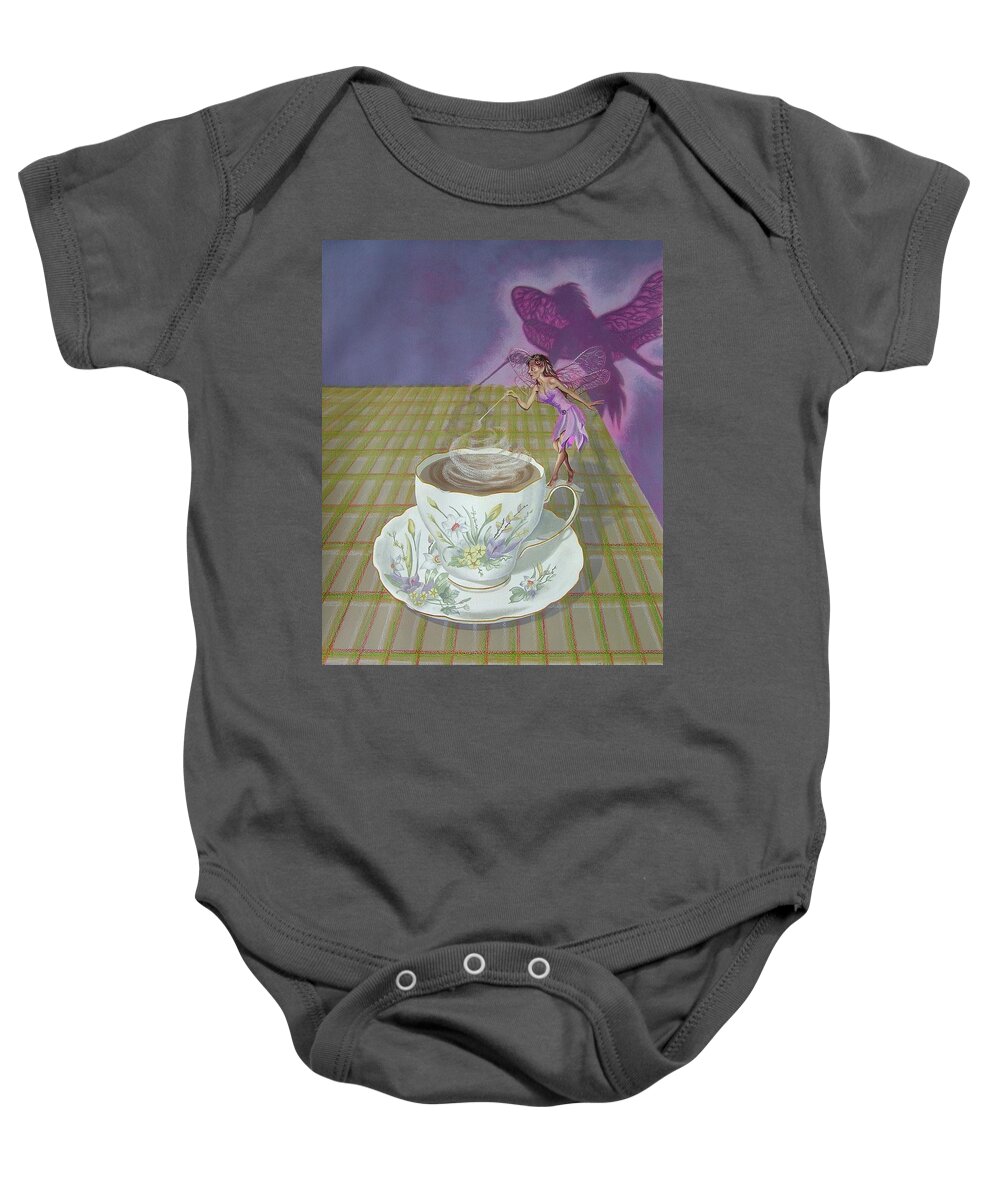 Purple Baby Onesie featuring the painting Tea Fairy by Adrienne Dye