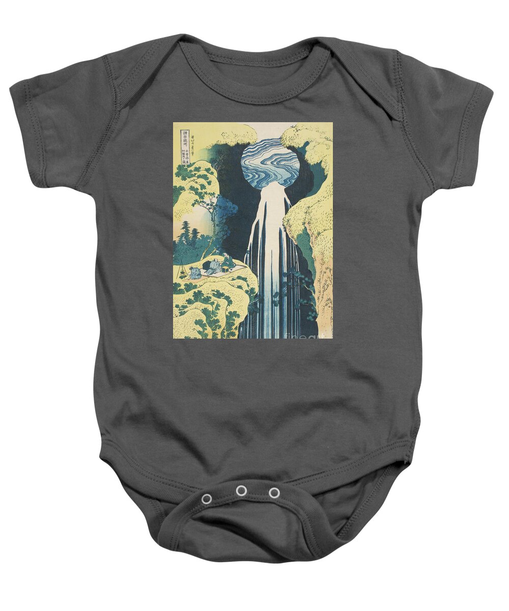 Hokusai Baby Onesie featuring the painting The Amida Waterfall in the Province of Kiso by Hokusai