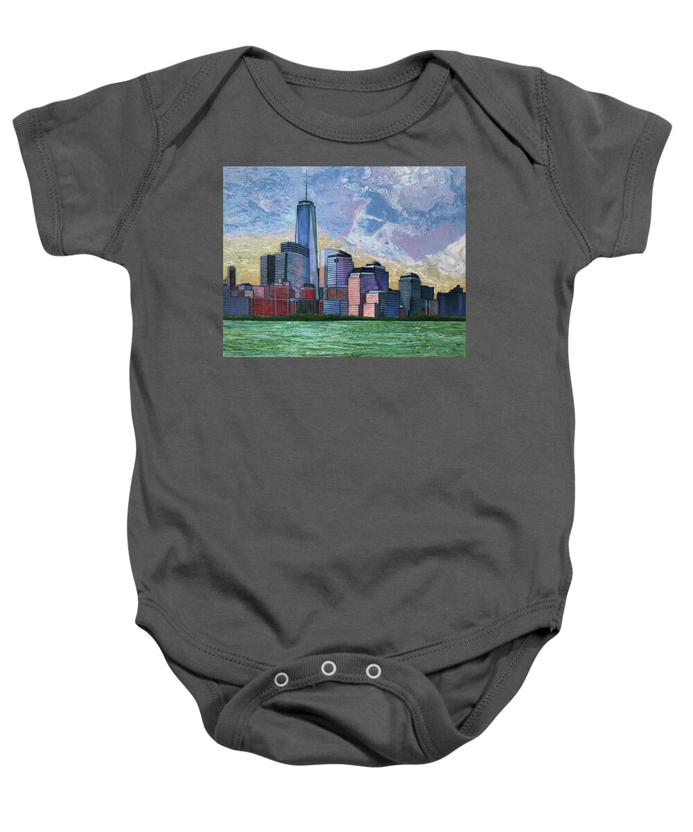 New York Baby Onesie featuring the painting The Big Apple by Mr Dill