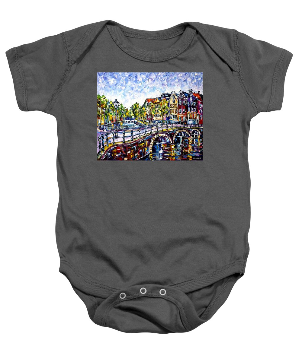 Beautiful Amsterdam Baby Onesie featuring the painting The Canals Of Amsterdam by Mirek Kuzniar