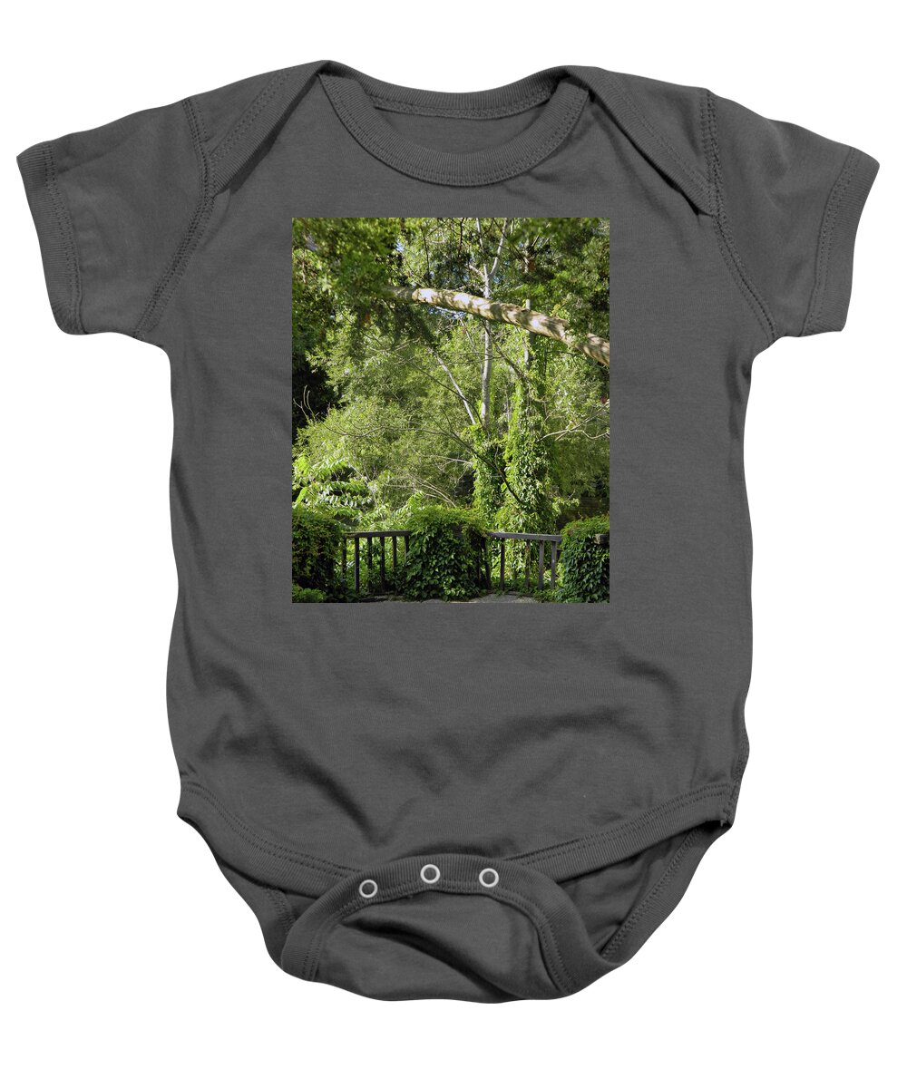 The Covered Balcony Baby Onesie featuring the photograph The Covered Balcony by Cyryn Fyrcyd