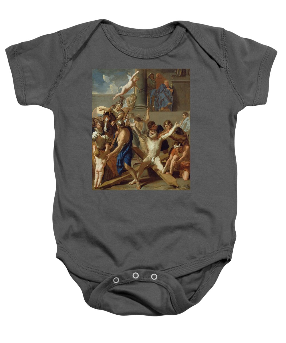 17th Century Art Baby Onesie featuring the painting The Martyrdom of St. Andrew by Charles Le Brun