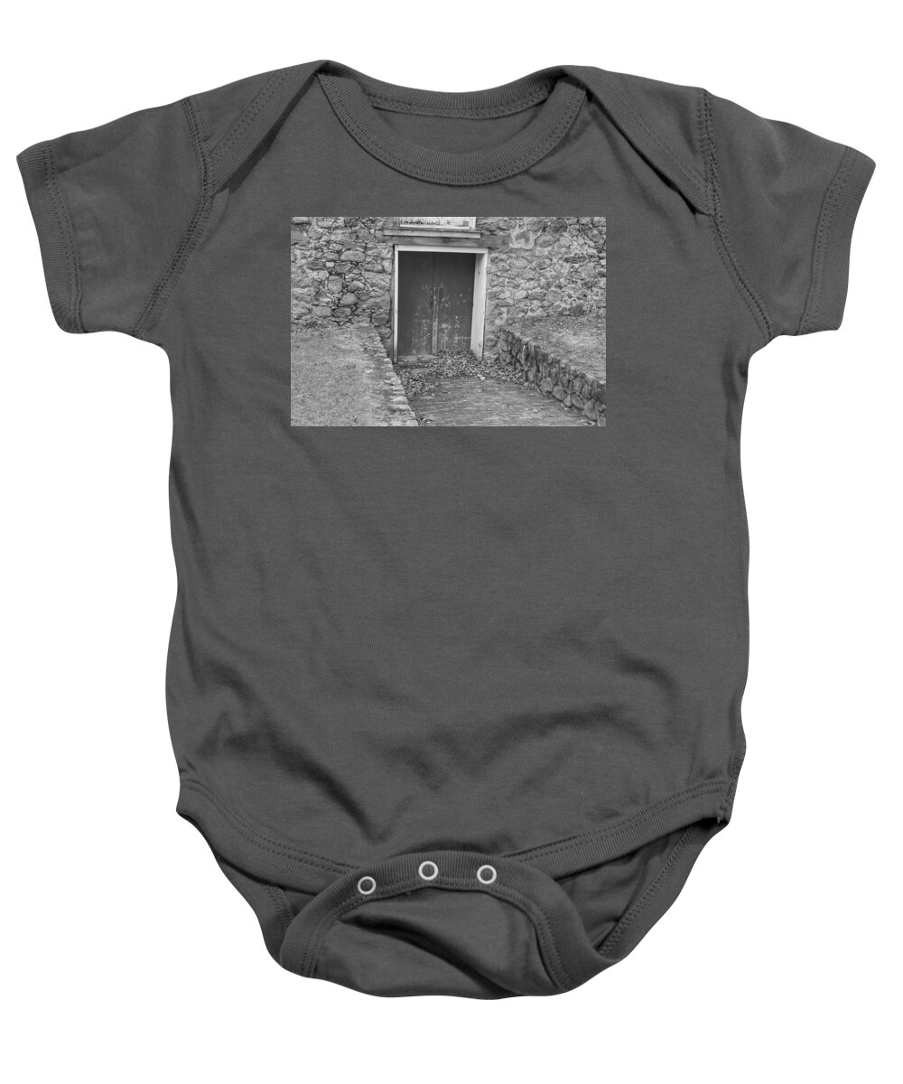 Waterloo Village Baby Onesie featuring the photograph The Mill Door - Waterloo Village by Christopher Lotito