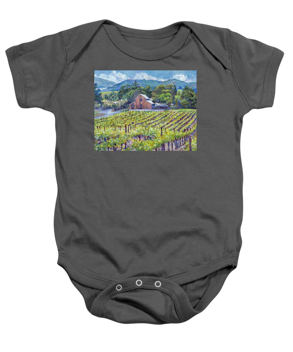 Napa Valley Baby Onesie featuring the painting The Napa Winery Barn by David Lloyd Glover