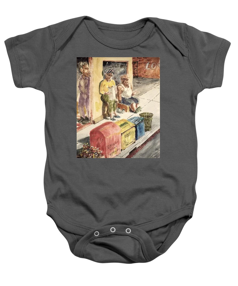 Cityscape Baby Onesie featuring the painting The neighborhood by Charles Ray