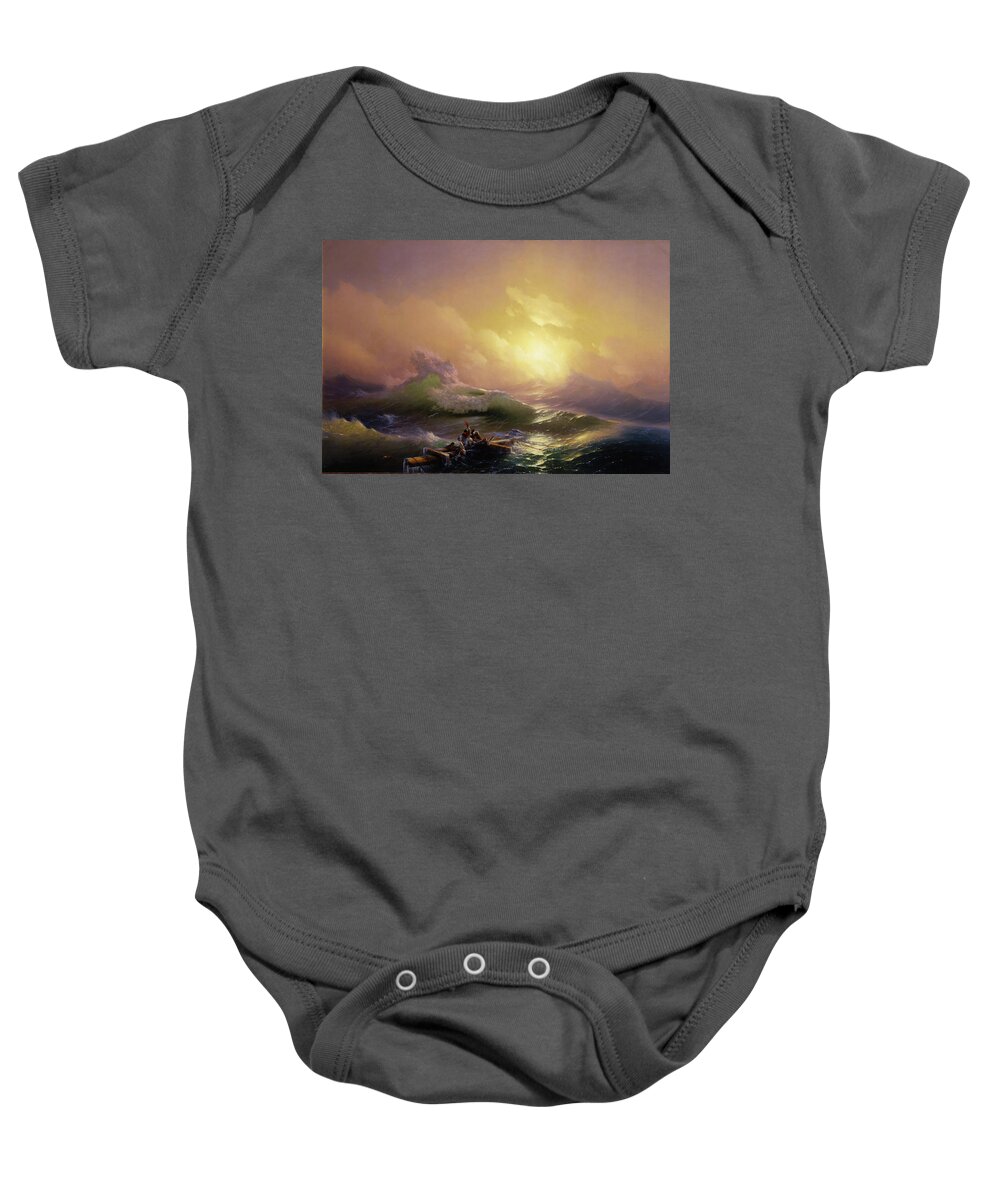 Ivan Aivazovsky Baby Onesie featuring the painting The Nineth Wave by Ivan Aivazovsky