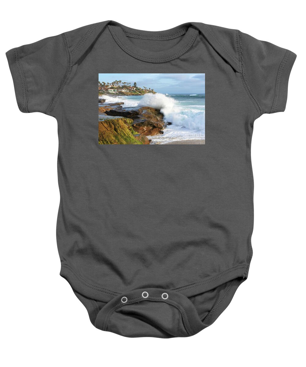 Sea Baby Onesie featuring the photograph The Sea Was Angry That Day My Friends by Eddie Yerkish