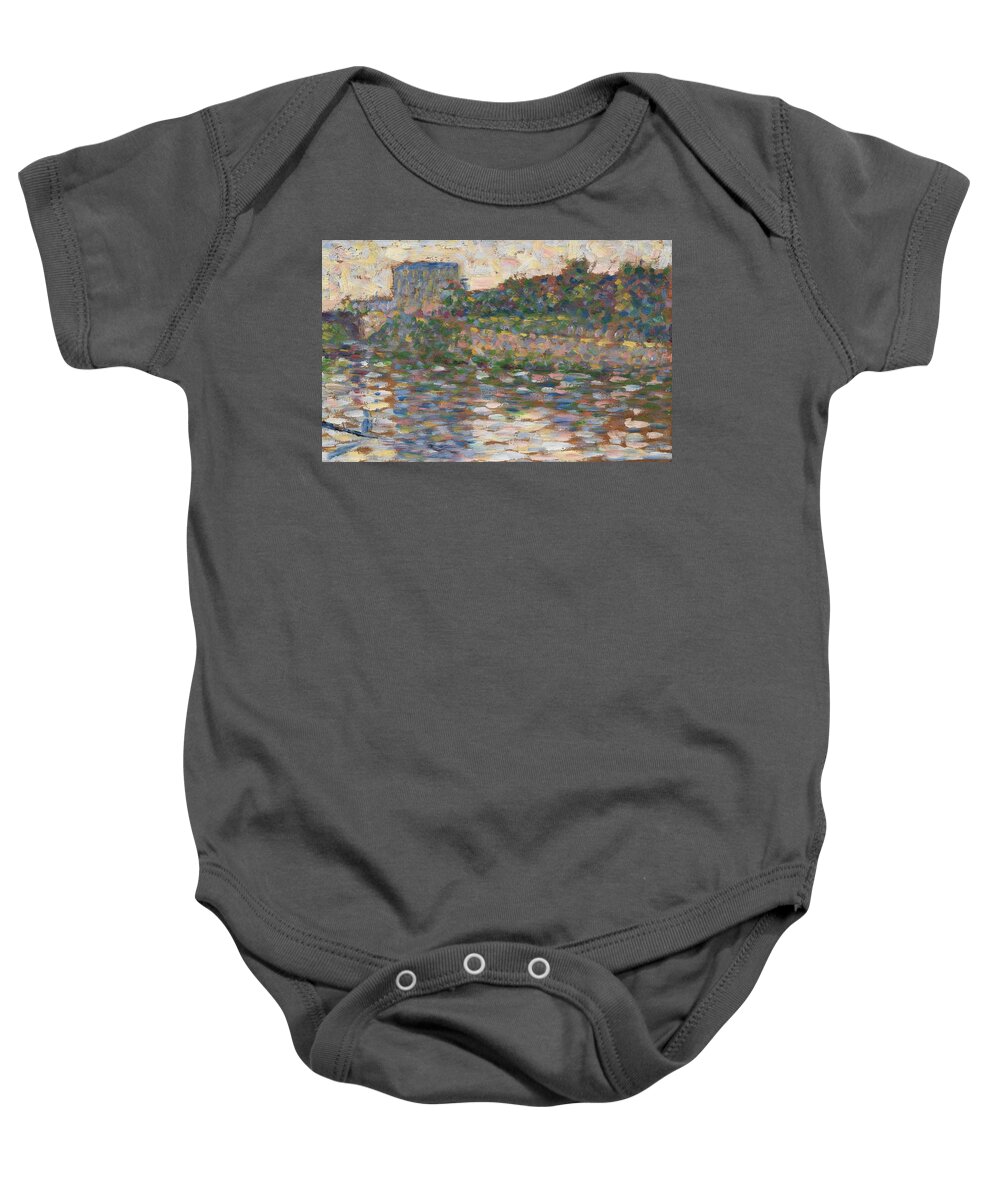 Georges Seurat Baby Onesie featuring the painting The Seine at Courbevoie. by Georges Seurat -1859-1891-