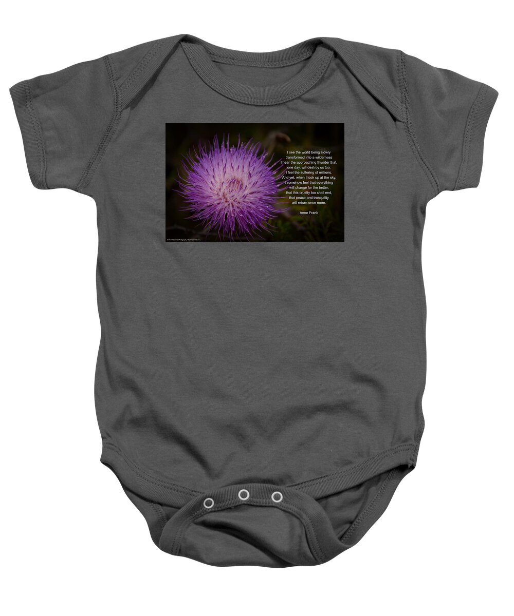 Inspiration Baby Onesie featuring the digital art Thistle-InspirationQuote by Mark Valentine